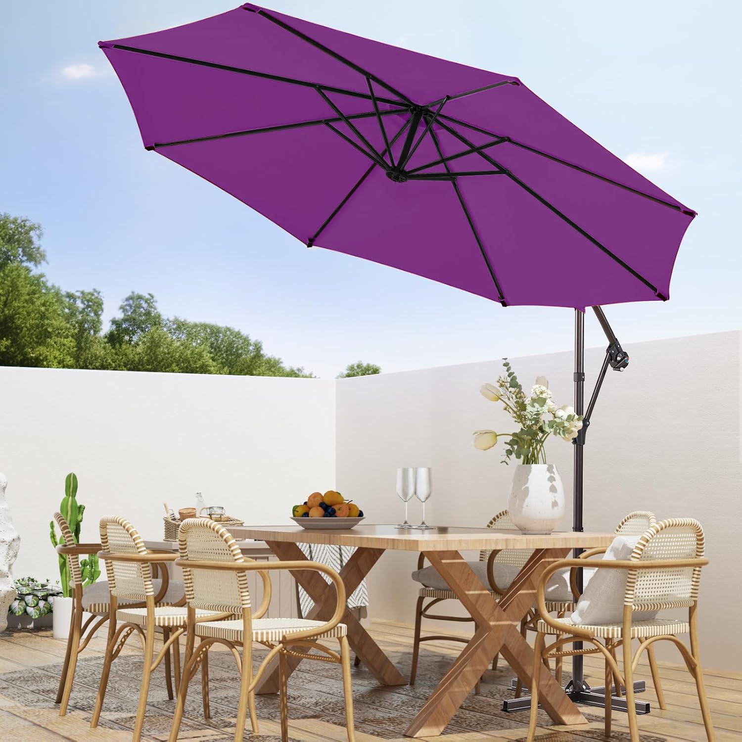 Sekey Sonnenschirm Ø300cm Groß Garten Terrasse Ampelschirm mit Eisen Mast, 200g PU-Beschichtung, 500h Farbechtheit, Schweres Gestänge für Café Balkon