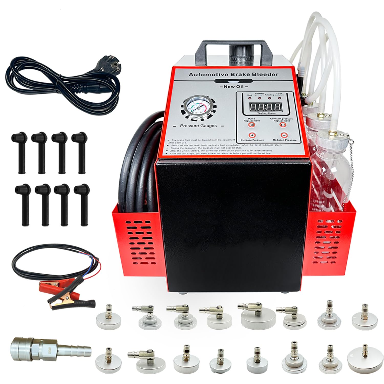 12V220V110V purgeur de Frein Voiture, Remplacement de la Pulsation et de la Pression constante, pour Le Remplacement simultané de 4 Roues avec Adaptateur Automobile 16 pièces
