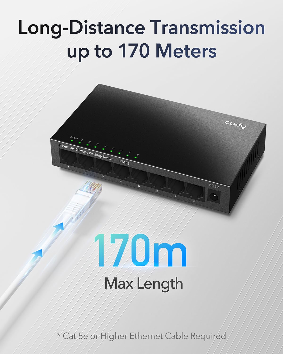Cudy GS108 Switch Gigabit Desktop rete con 8 porte (10/100/1000 Mbps, alloggiamento in acciaio, IEEE 802.3 X, Auto-MDI/MDIX, Plug and Play, risparmio energetico, porte RJ45, facile da usare)