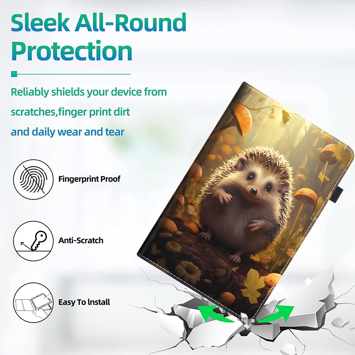 Case for All-New Amazon Kindle Fire HD 10 and Fire HD 10 Plus Tablet (13th/11th Generation, 2023/2021 Release) 10.1, Slim Folding Stand Cover with Auto Wake/Sleep, Hedgehog