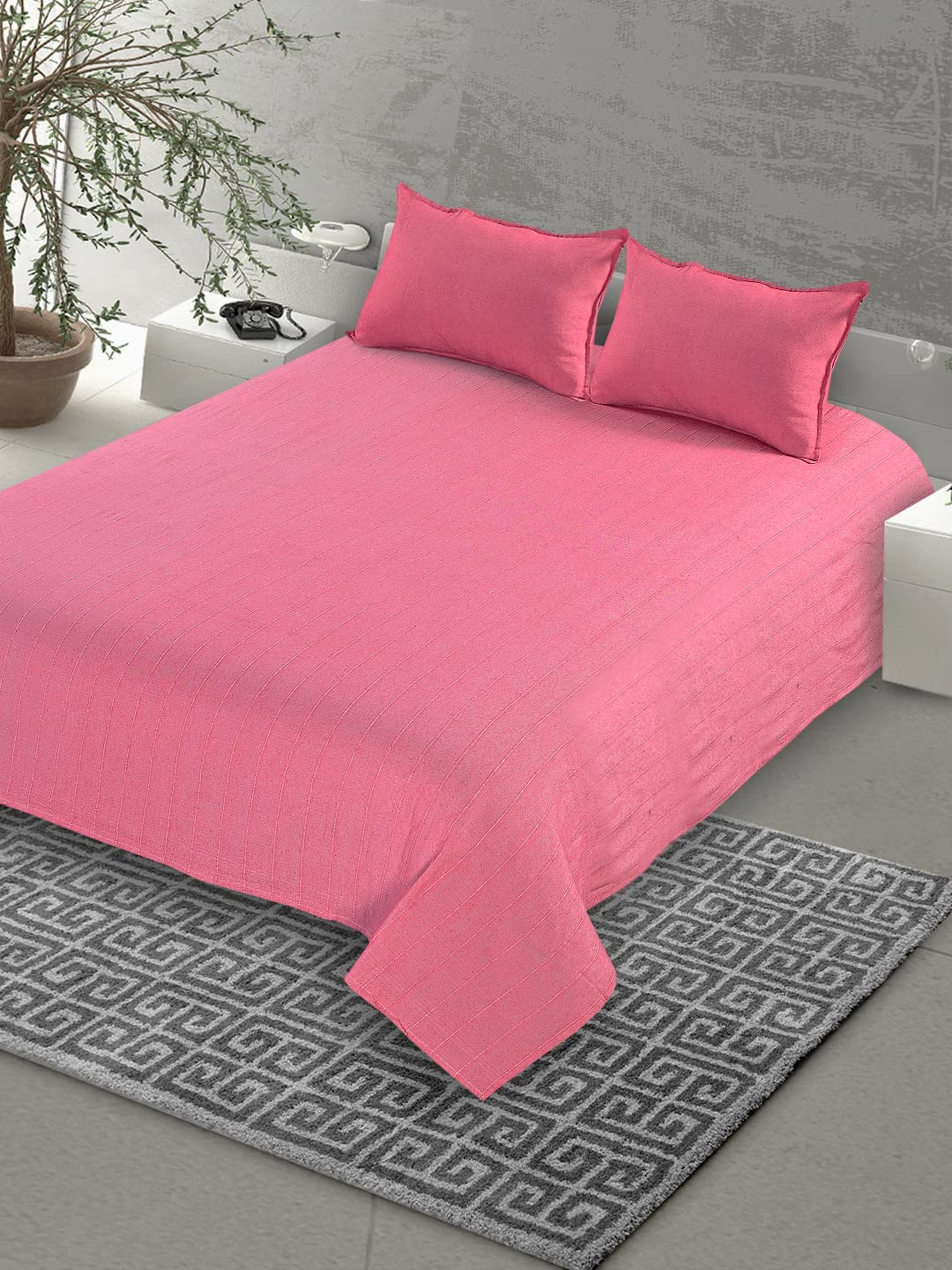 Saral Home Soft Cotton Chawla Striped Breathable & Wrinkle Free Bedsheet for Double Bed- 1 Queen Size Bedsheet with 2 Pillow Covers (Pink, 90"X100") (B07TM2YWVS) Amazon Price History, Amazon Price Tracker