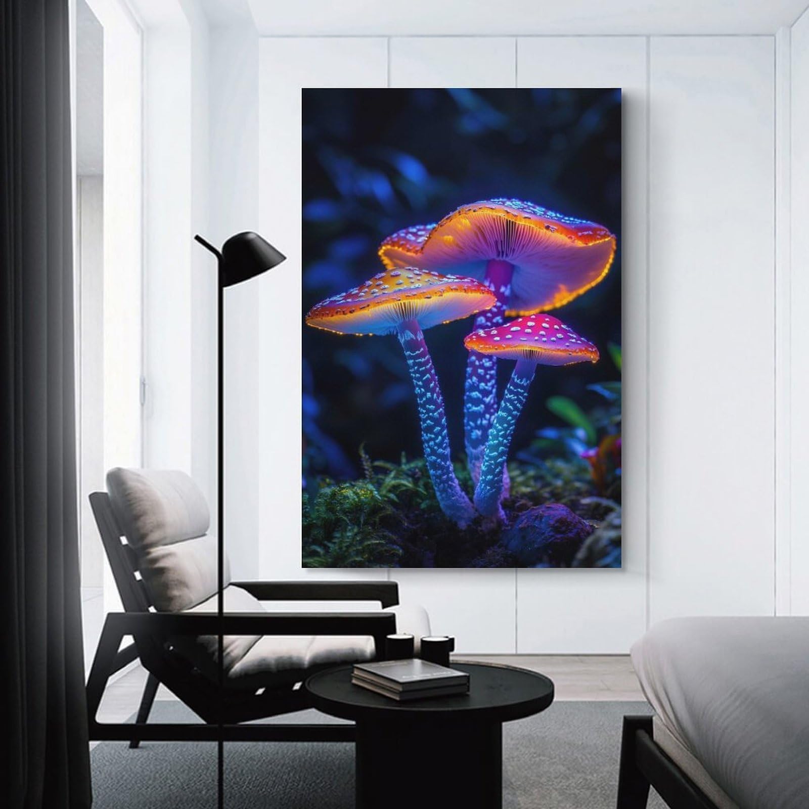 Junmoney Glowing Mushrooms Wall Art Print, 24x36inch(60x90cm), for Study, Office Or Focused Interiors, Home Office Artwork with Decorative Appeal