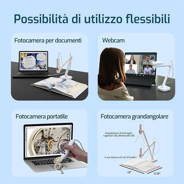 INSWAN INS-3 USB Camera Documenti e Visualizzatore Staccabile per Insegnanti, Auto Focus, Microfono Incorporato, Luci– Windows, Mac OS, iPad, Chromebook Per demo dal vivo, Apprendimento a Distanza - 3