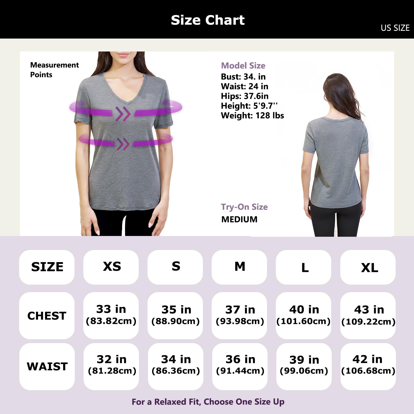 Merino Protect 100% Merino Shirt Damen Kurzarm V-Ausschnitt Geruchsabweisendes T-Shirt Merinowolle Unterwäsche Komfort Merino Wolle Tshirt Unterhemd (Staubblaue Streifen,X-Large)
