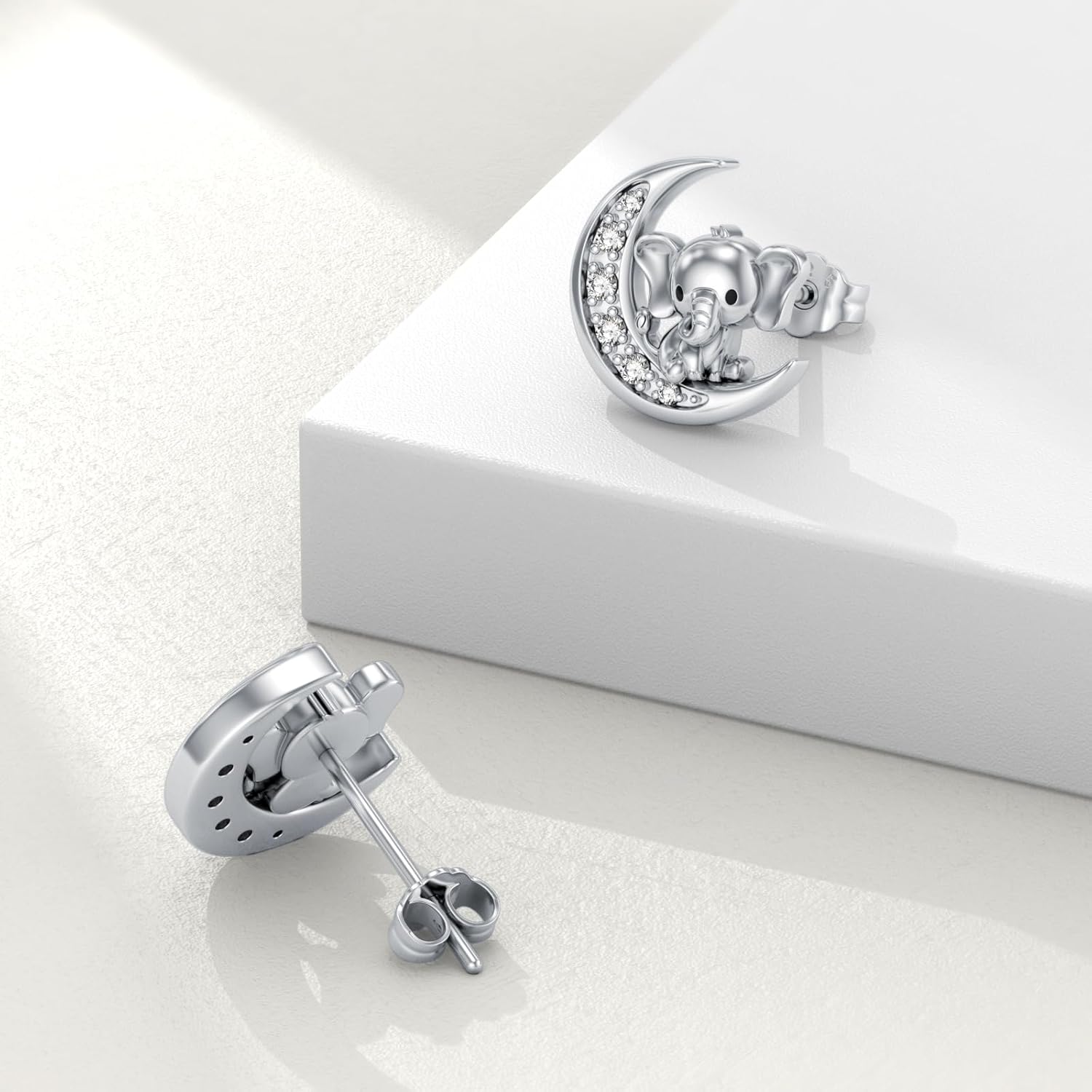 Diamond Elephant Stud Earrings Sterling Silver Elephant Earrings for Women Wife - Image 3