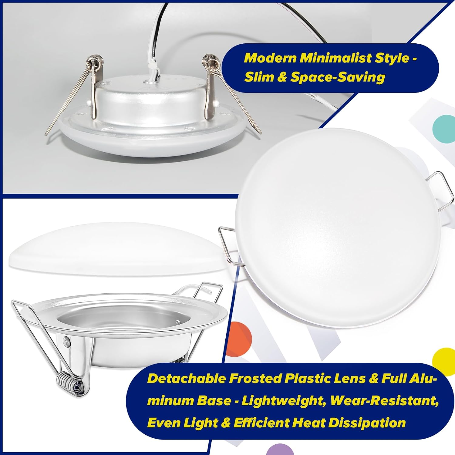 RV Lights Interior 3.5 Inch LED Recessed Ceiling Light 12v 3 1/2 Inch RV Puck Light with Spring Mount for RVs Trailer Camper Van Boat Aluminum 3.3W 250 Lumens 3500K Soft White Lighting Fixture, 6-Pack
