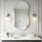 Irregular Wall Mirror, Asymmetrical Wall Mirror Decorative Wavy Mirror | 22"x36" Abstract Shape Curvy Mirror, Antique-Bronze,for Living Room Bathroom Bedroom Entryway