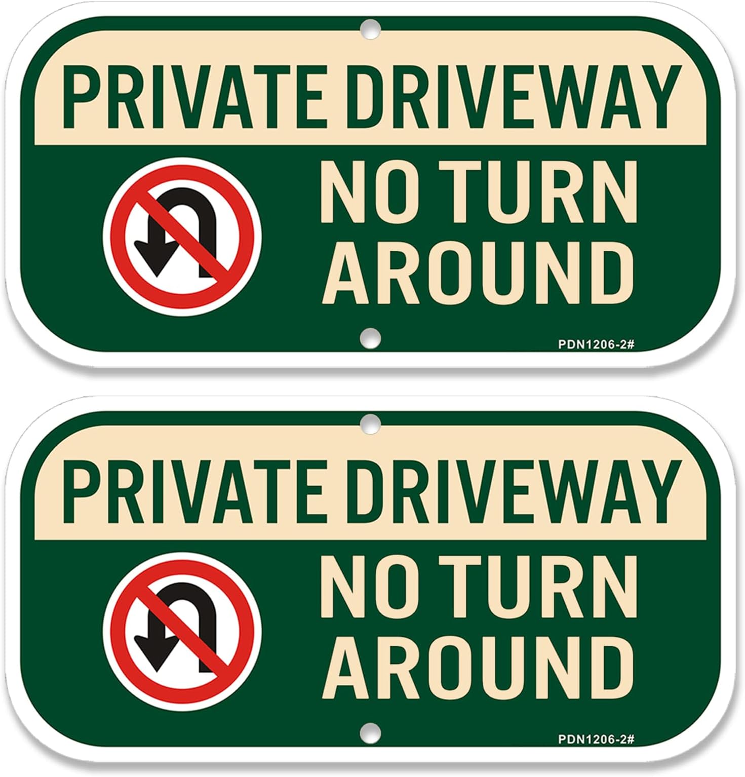 2 Pack No Turn Around Sign Private driveway, 12" x 6" Reflective,Rustfree Aluminum,UV Protected and Weatherproof, Outdoor & Indoor Use…