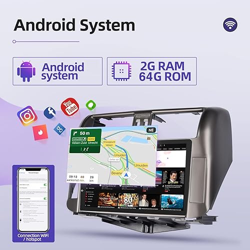 Miniatura 3 de [2+64GB] Android 13 Radio de coche para Toyota Prado 2010 2011 2012 2013, pantalla táctil estéreo de 9 pulgadas, Carplay y Android Auto/1080P/Hi-Fi