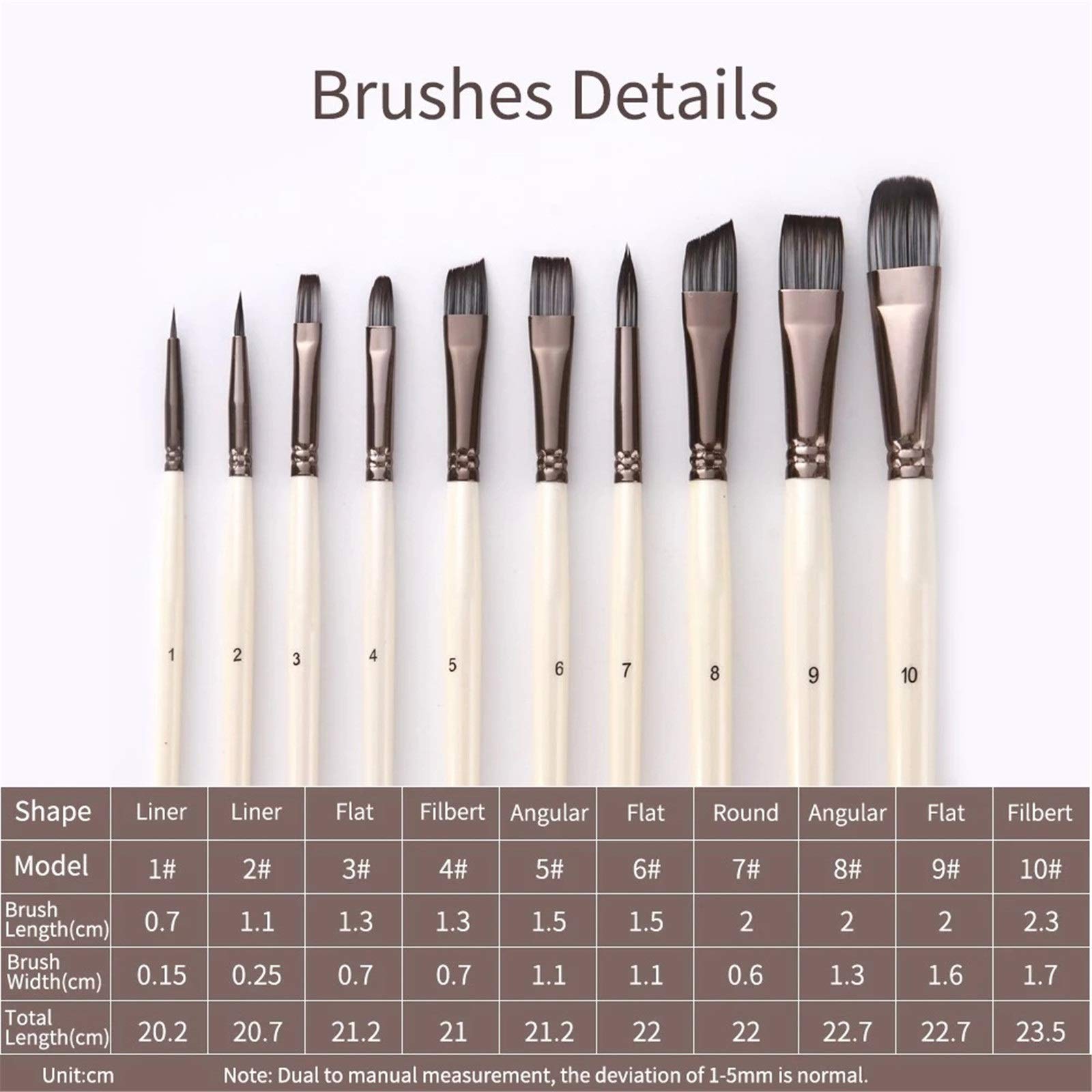 Ensembles de Pinceaux 10pcs / Set Artiste Polyvalent Brosses PinceauBrush Cheveux Nylon Perlescent pour Débutants et Professionnels