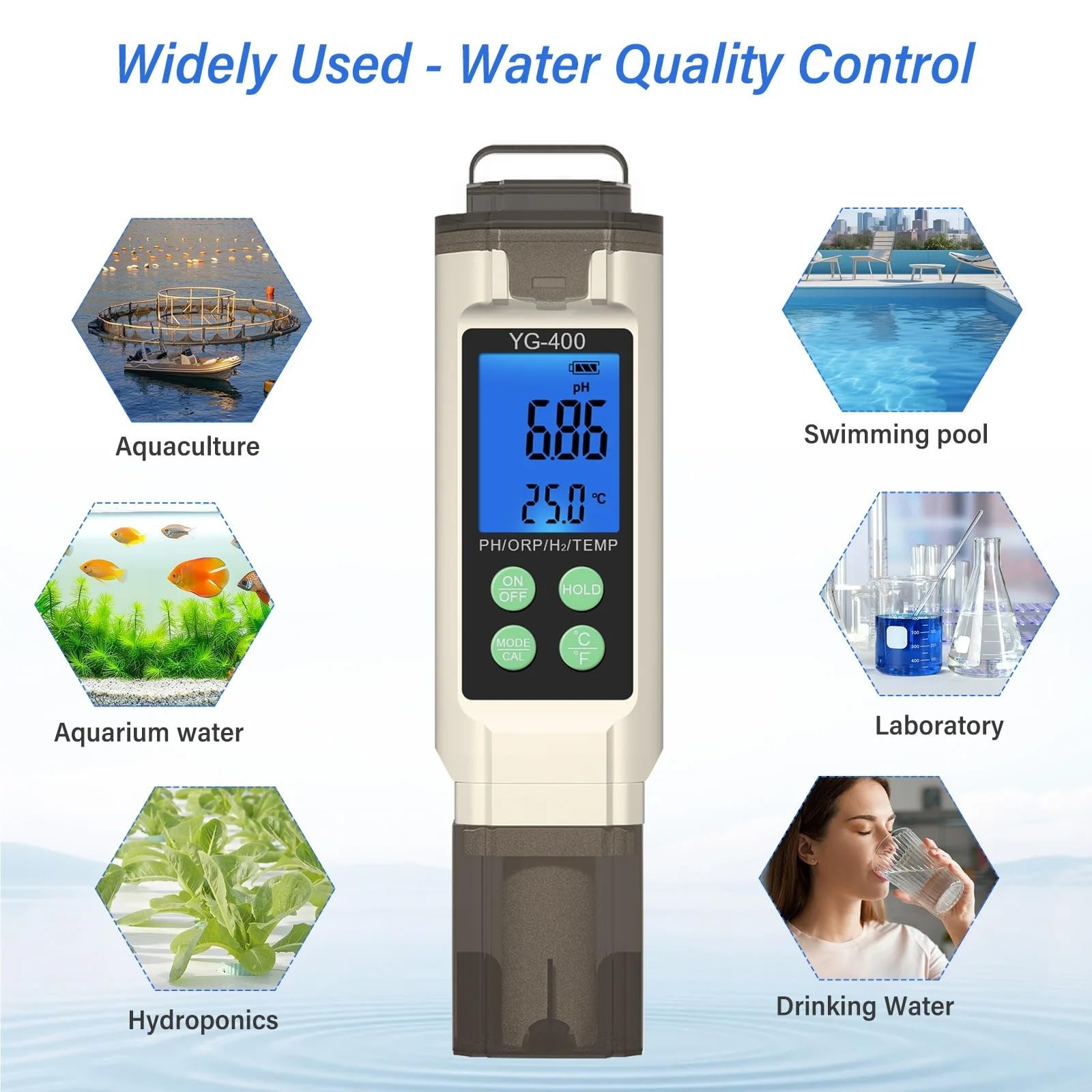Misuratore Digitale 4 in 1 di PH, ORP, Temperatura, H2, ppm, ppb, idrogeno disciolto, Tester for Acqua Potabile, Acquario, Piscina