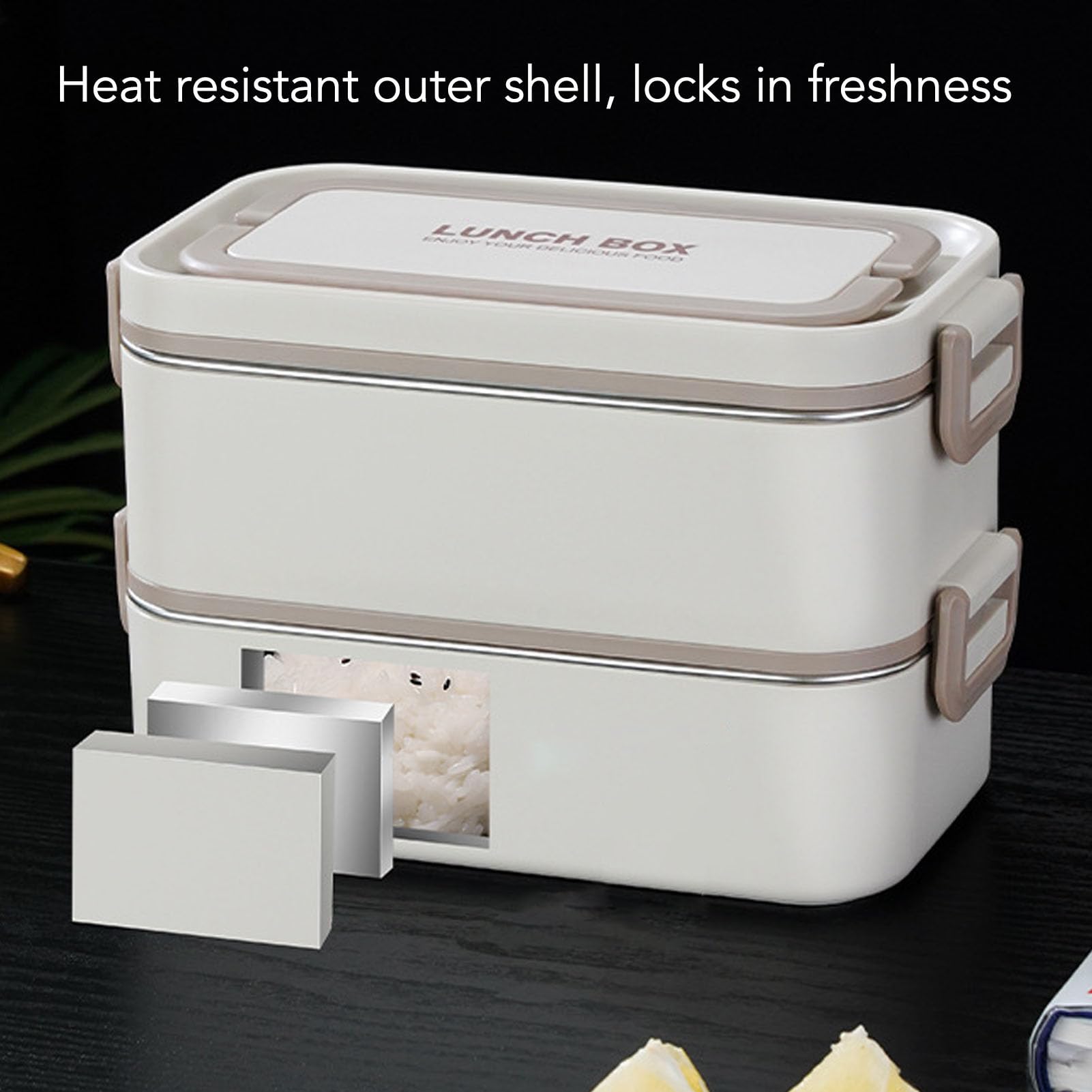 Boîte à en Acier Inoxydable, Récipient Alimentaire Portable étanche, Double Couche pour les Conteneurs à Déjeuner Isolés à L'école (Abricot clair)