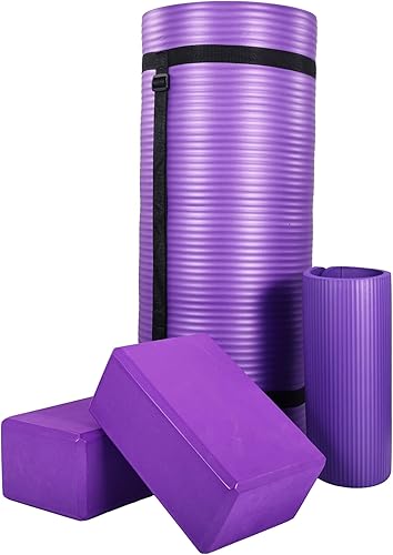 Miniatura 11 de BalanceFrom Esterilla de yoga multiusos de 1 pulgada extra gruesa de alta densidad antidesgarro con correa de transporte, bloques de yoga opcionales