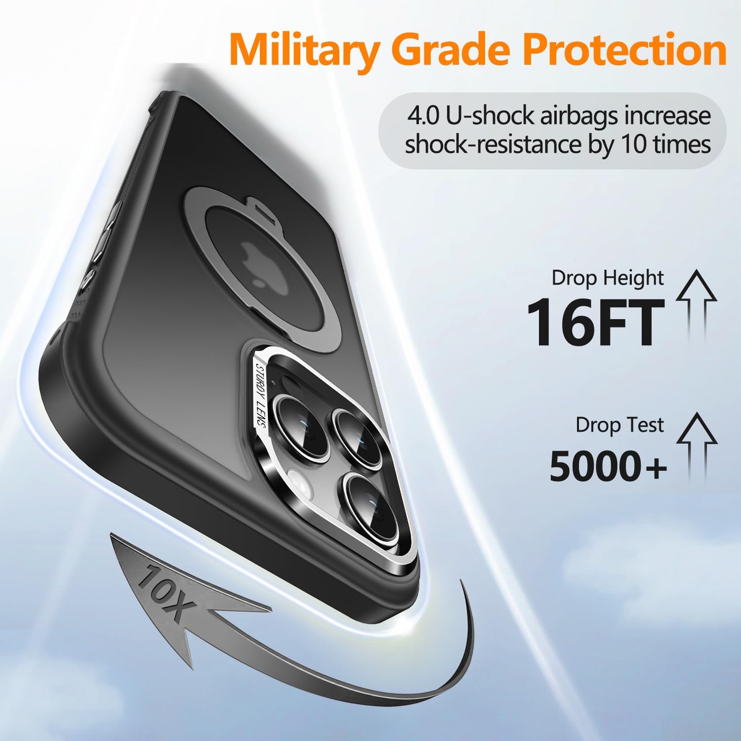 O3 Mag-Stand Designed for iPhone 16 Pro Max Case with 360° Spin Stand, [Compatible with MagSafe][Super Skin Feeling] Translucent Matte Magnetic Slim Phone Case 6.9 inch, Matte Black