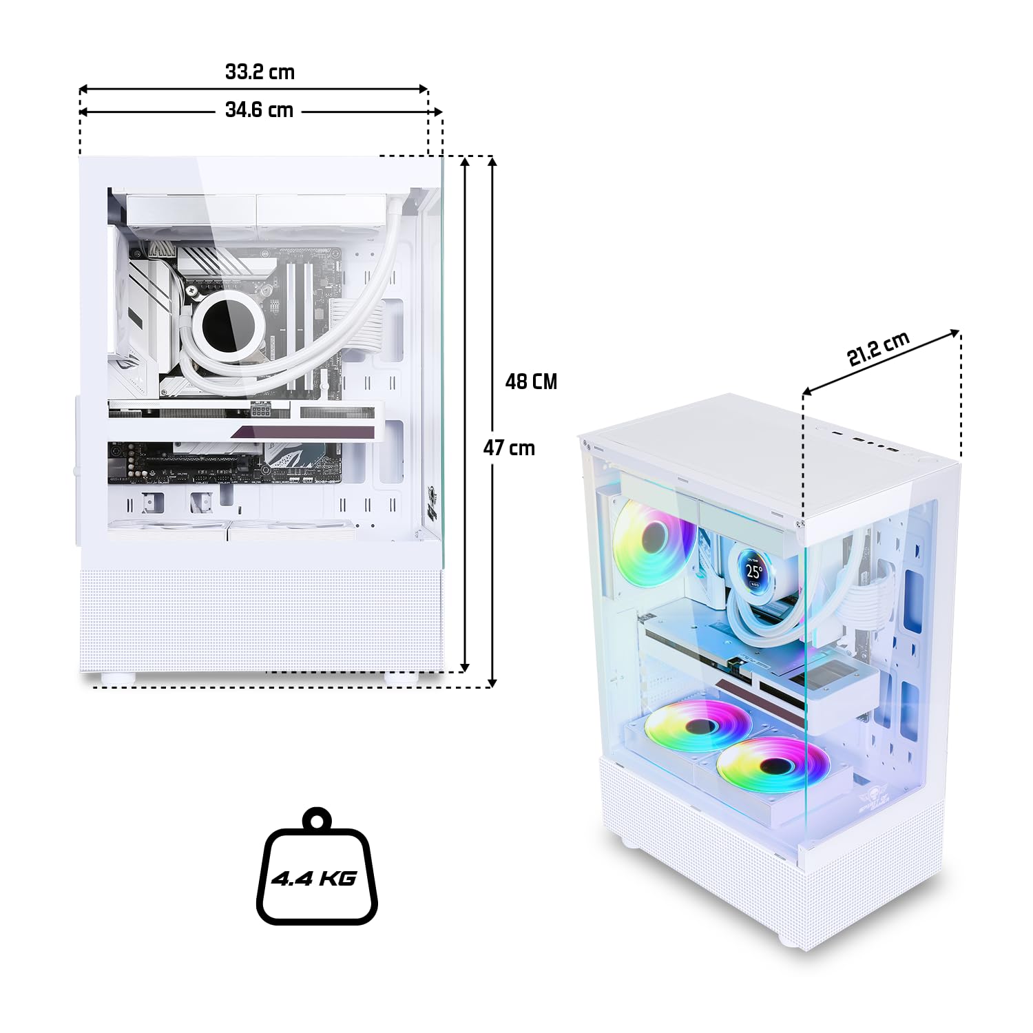 Spirit Of Gamer Spectra RGB obudowa PC Gamer - 3 wentylatory ARGB 120 mm w zestawie - średnia wieża do gier, puste, szkło hartowane 270°, (białe)