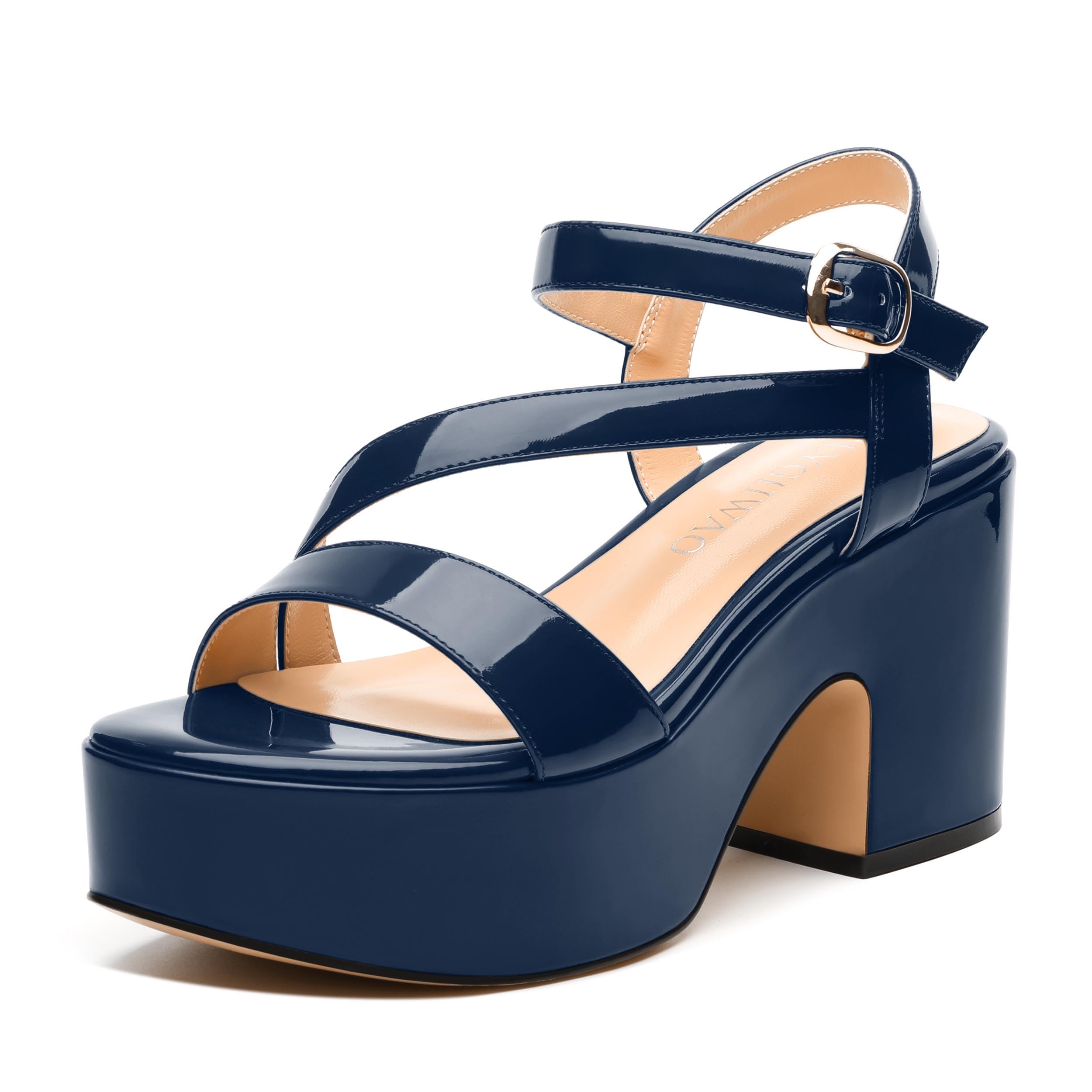 RLYGHWAO Womens Wedge Sandals, Round Toe Platform Sandals, Adjustable Strap with Buckle Fashion Solid Heeled Sandal for Work Wedding Party