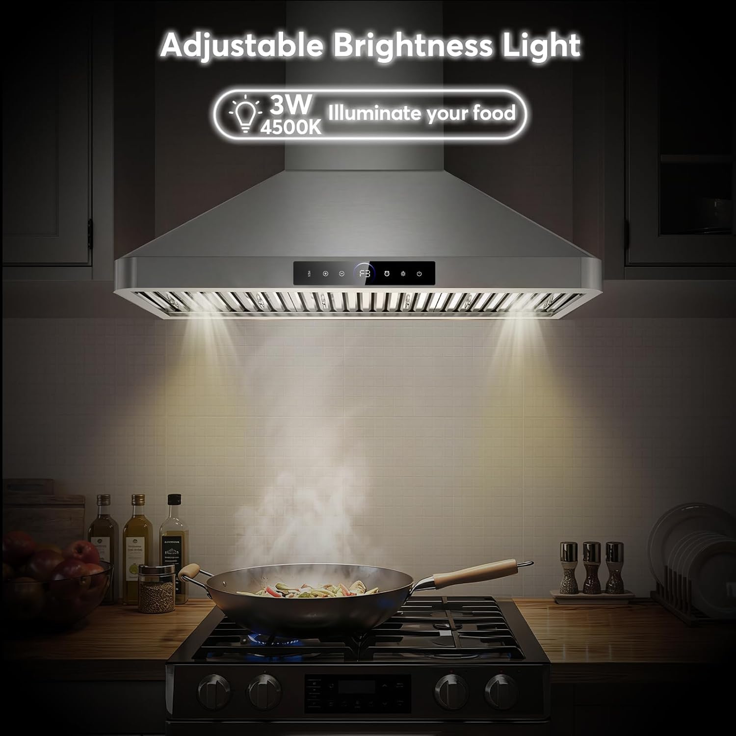36 Inch Wall Mount Range Hood, 900 CFM Kitchen Hood with 4-Speed Fan, Ducted/Ductless Convertible, Gesture & Touch Control, Stainless Steel Stove Vent Hood with Adjustable LED and Auto Delay Shut-Off