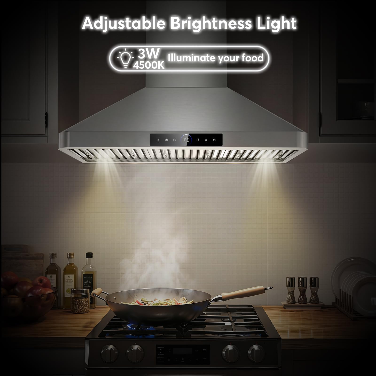 36 Inch Wall Mount Range Hood, 900 CFM Kitchen Hood with 4-Speed Fan, Ducted/Ductless Convertible, Gesture & Touch Control, Stainless Steel Stove Vent Hood with Adjustable LED and Auto Delay Shut-Off - 5