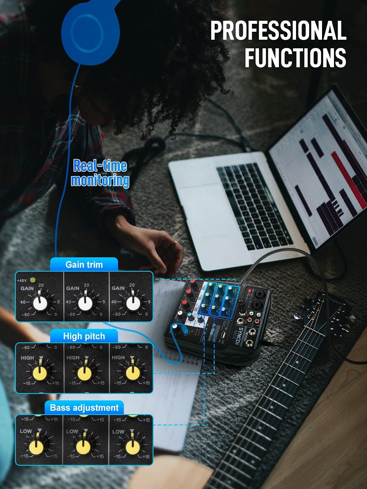 Amazon.com: SYNCO MC4 Audio-Mixer-Blue-tooth-USB-Record 4