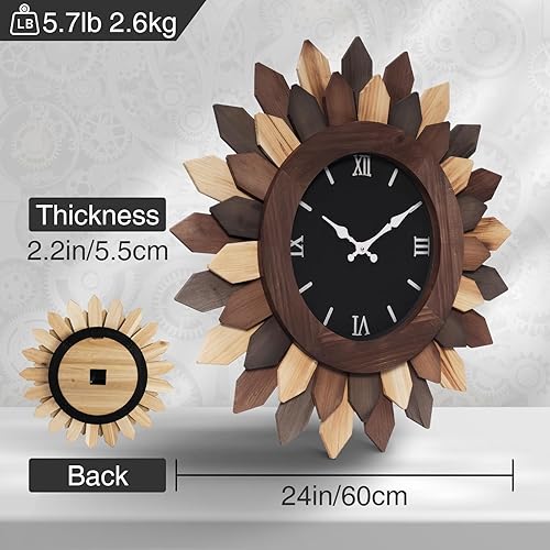 Miniatura 4 de Reloj de pared grande de 24 pulgadas para sala de estar, estilo bohemio, decorativo, grande, silencioso, funciona con pilas, reloj de pared de