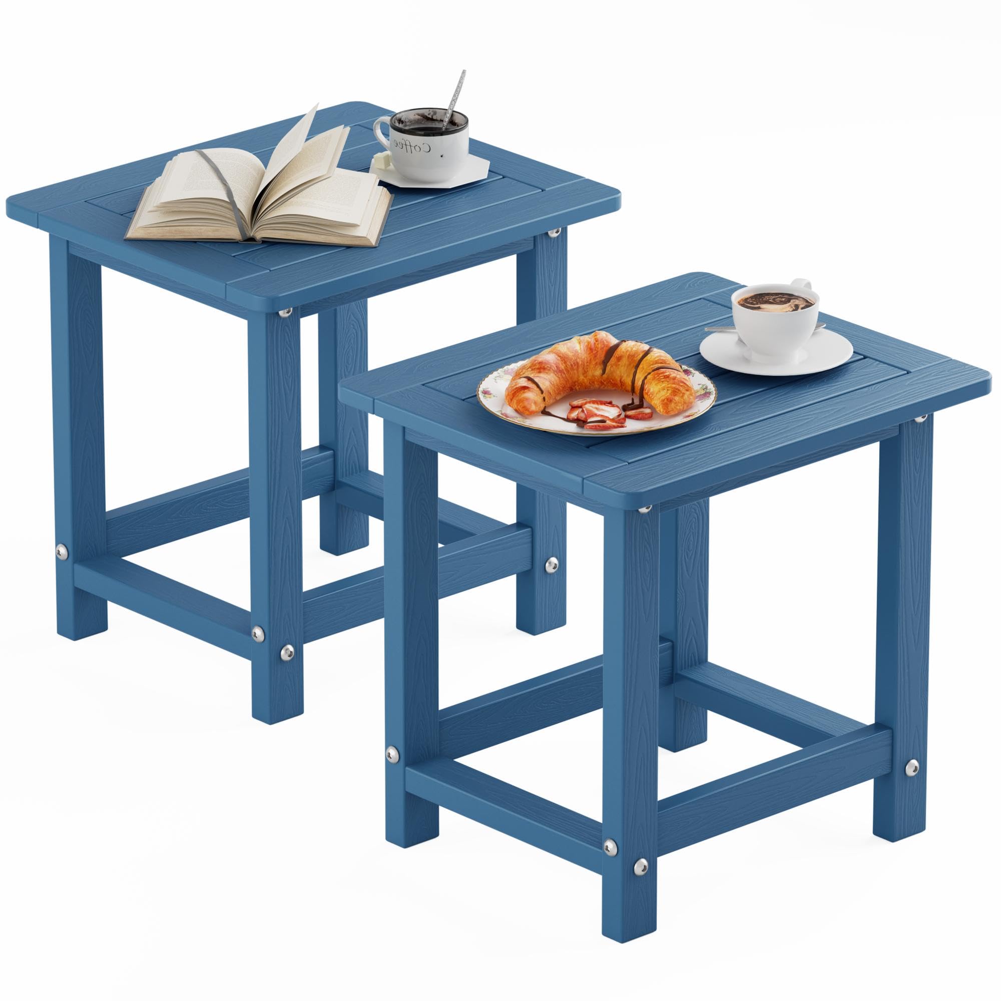 YEFU Outdoor Side Table for Patio: 16" HIPS Weather - Resistant Adirondack Tables Set of 2 - Small Square End Tables for Backyard Pool Porch Balcony -