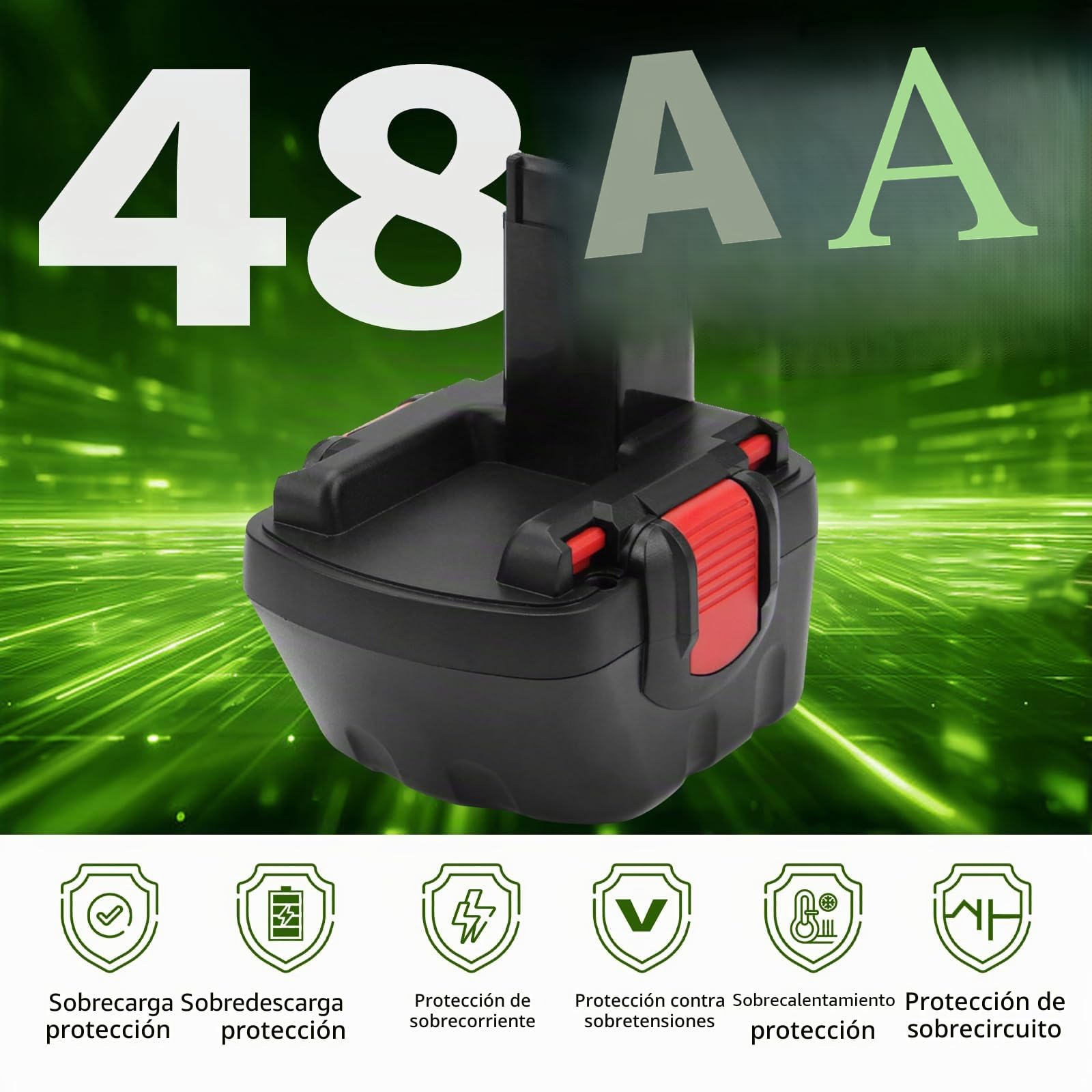 Paquete de 2 baterías de Repuesto de Ni-MH de 12V y 4800mAh para Bosch BAT043, BAT045, BAT120, BAT139, 2607335542, 2607335526, 2607335274, GSR 12-2, 12VE-2, PSR 12, GSB 12VE-2, 22612, 23612, 32612