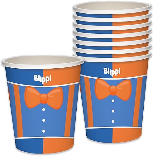 Treasures Gifted Decoraciones de cumpleaños con licencia oficial de Blippi, vasos de papel de 8 quilates, vasos de papel de 9 onzas para niños,