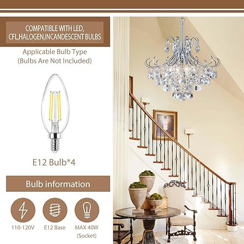 Miniatura 5 de Lámpara de araña de cristal moderna de 18 pulgadas, lámpara de techo colgante de 4 luces para comedor, sala de estar, dormitorio, cocina, lámpara