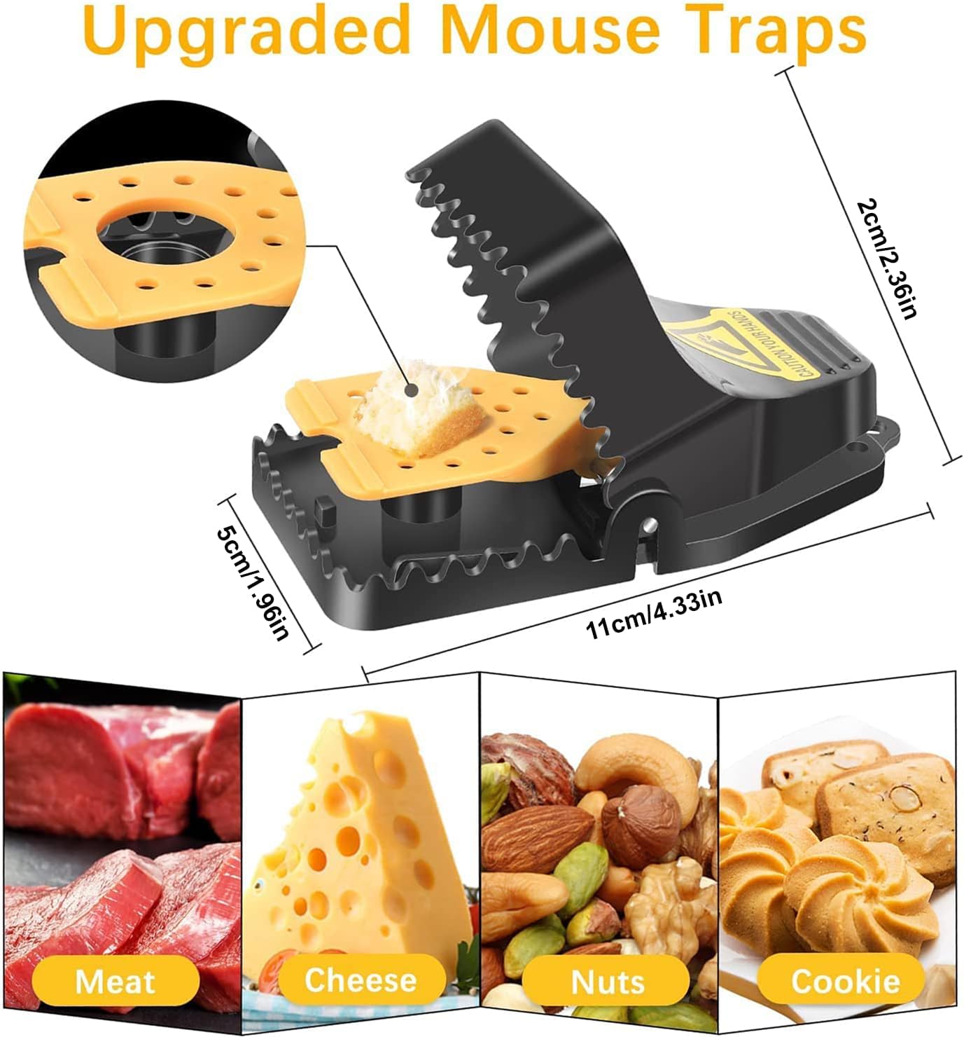 Mouse Traps Reusable Mice Traps Quick Effective Sanitary Safe Mousetrap Mice Catchers – Snap Traps with Sensitive Trigger for Indoor Outdoor Use (Black & Yellow, 24, Count)