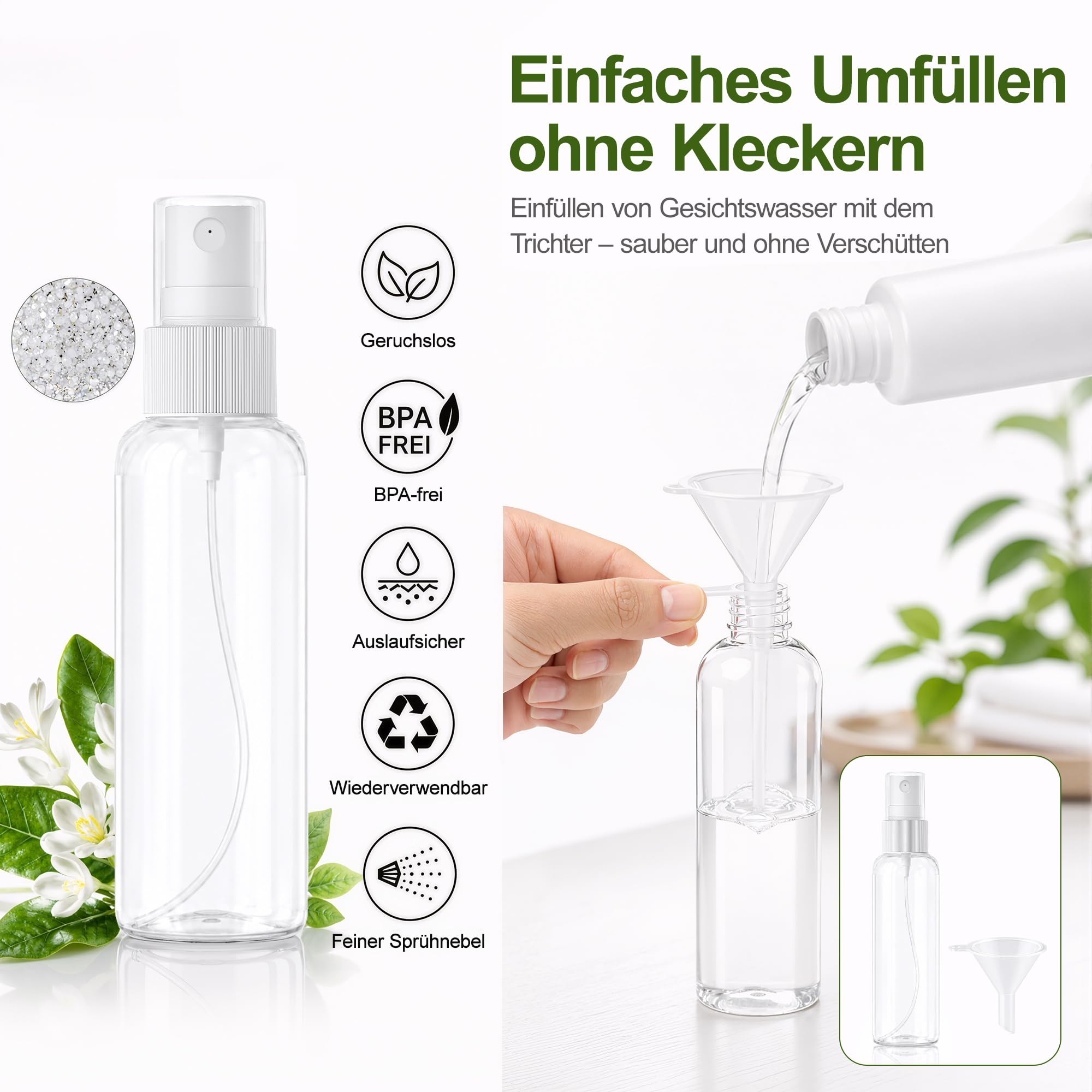 5x 100ml Zerstäuber Sprühflaschen leer, Sprayflasche für Parfüms, Öle und Festiger