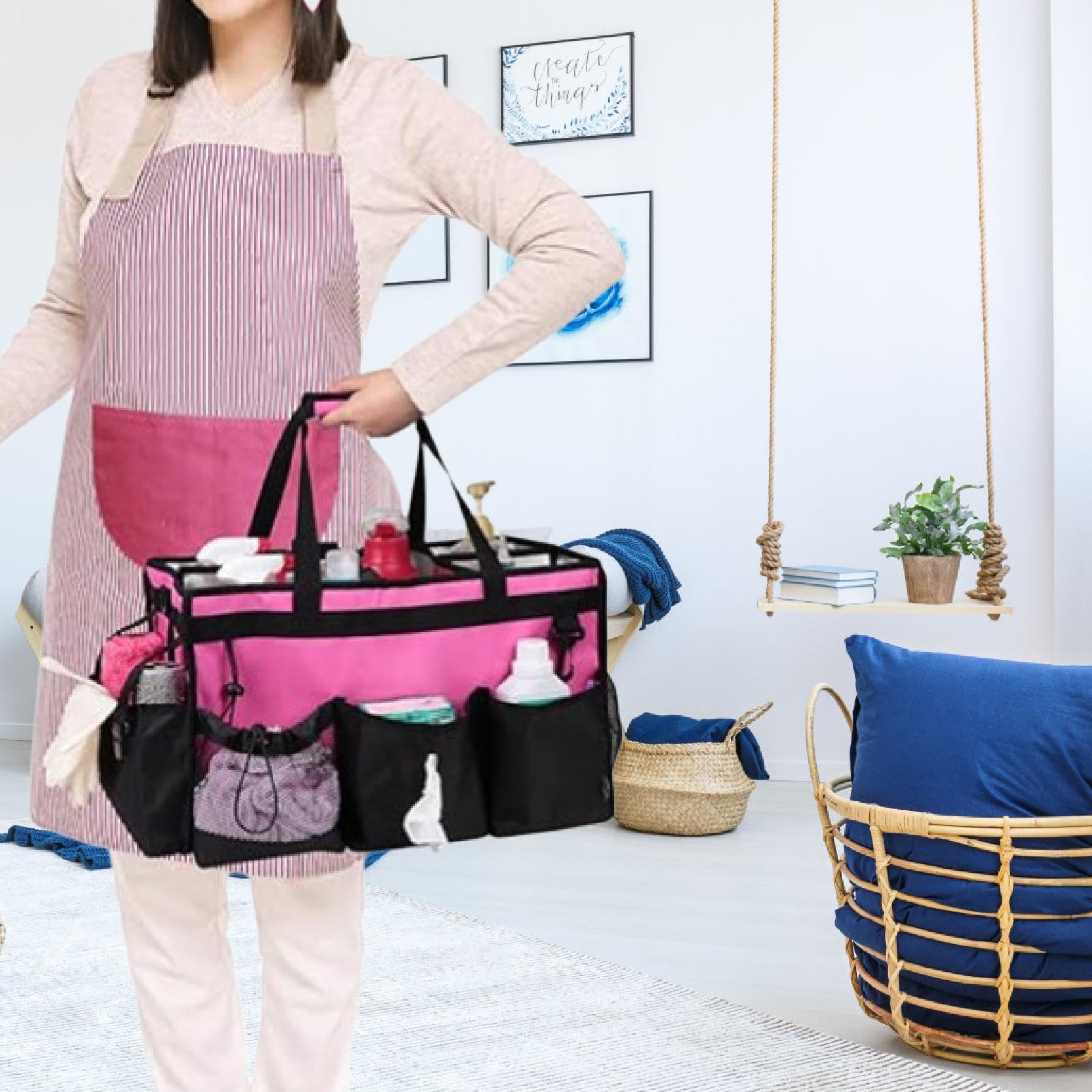 Bolsa de Limpieza, Organizador de Suministros de Limpieza, Gran Capacidad, Divisor Plegable para Personal de Limpieza, Portátil para Cocina Y Oficina.