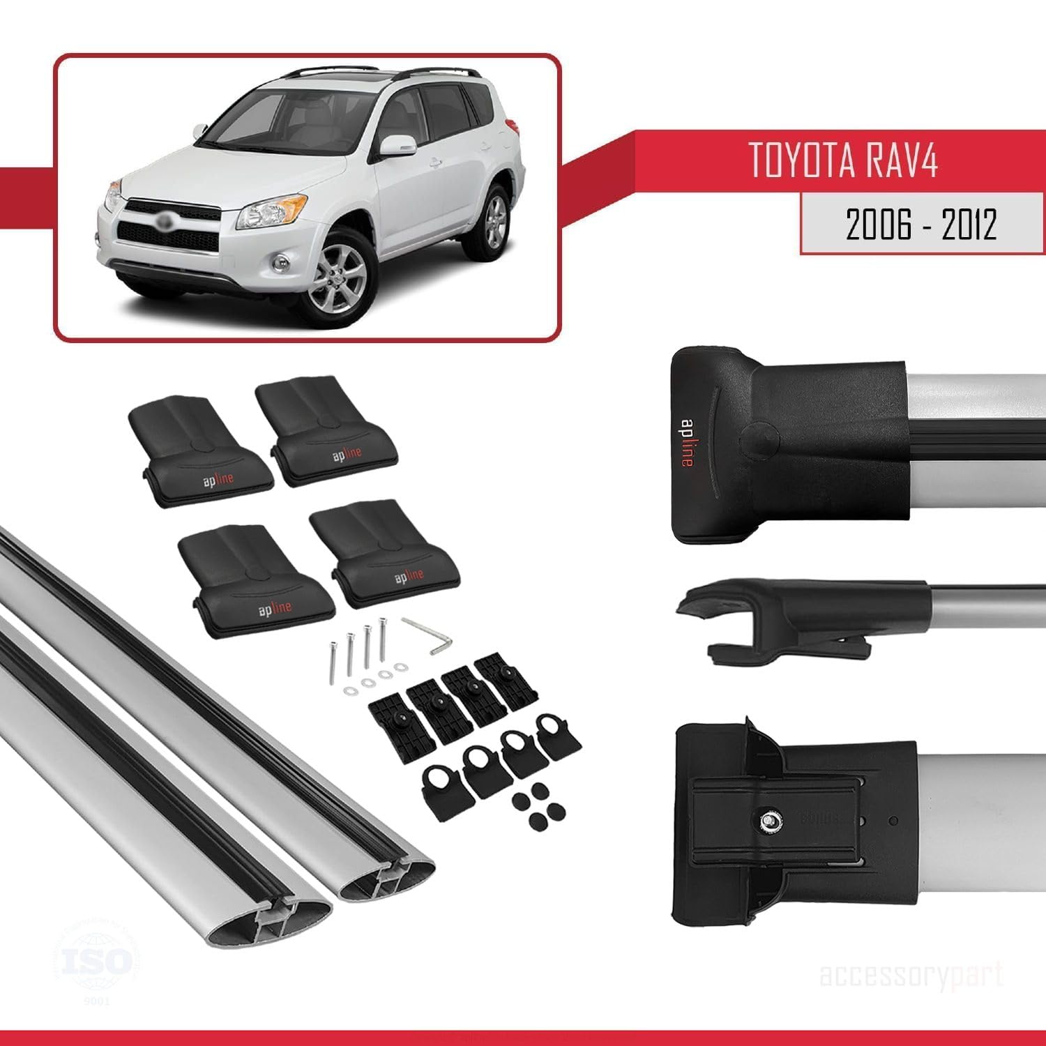 Compatible con Toyota RAV4 III (XA30) 2006-2012 Modelo Fly Barra de Techo Auto Portaequipajes Barras Transversales Gris Aluminio 2 Barras