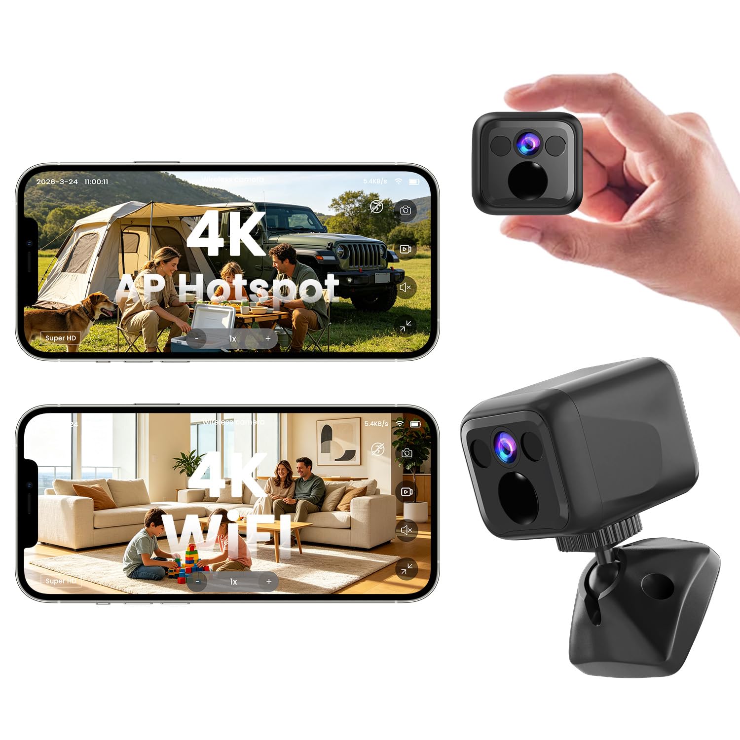 UCOCARE Mini Kamera, 4K Mini Überwachungskamera ohne WLAN, WiFi & AP Modus