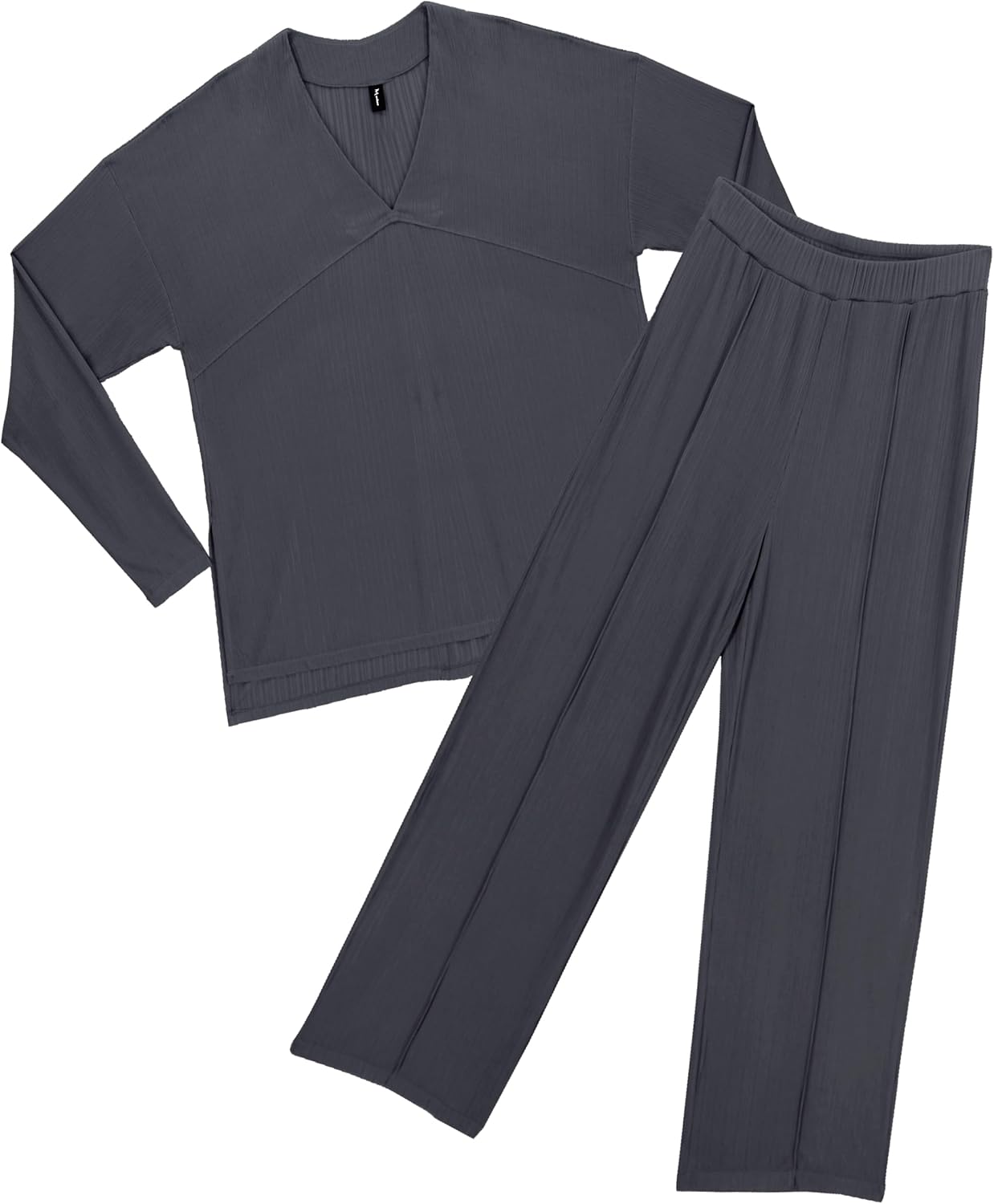 Women's 2 Piece Lounge Set V Neck Casual Ribbed Knit Pajama Set Wide leg pants Pajama Set - Image 7