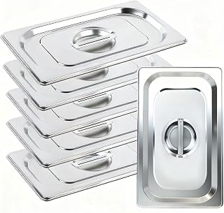 6 Packs 1/3 Size Hotel Pan Lids, 12.9''L x 7''W Stainless Steel Steam Table Pan Lid with Handles, Metal Hotel Pan Covers for Home, Buffet, Cafeteria, Commercial Restaurant