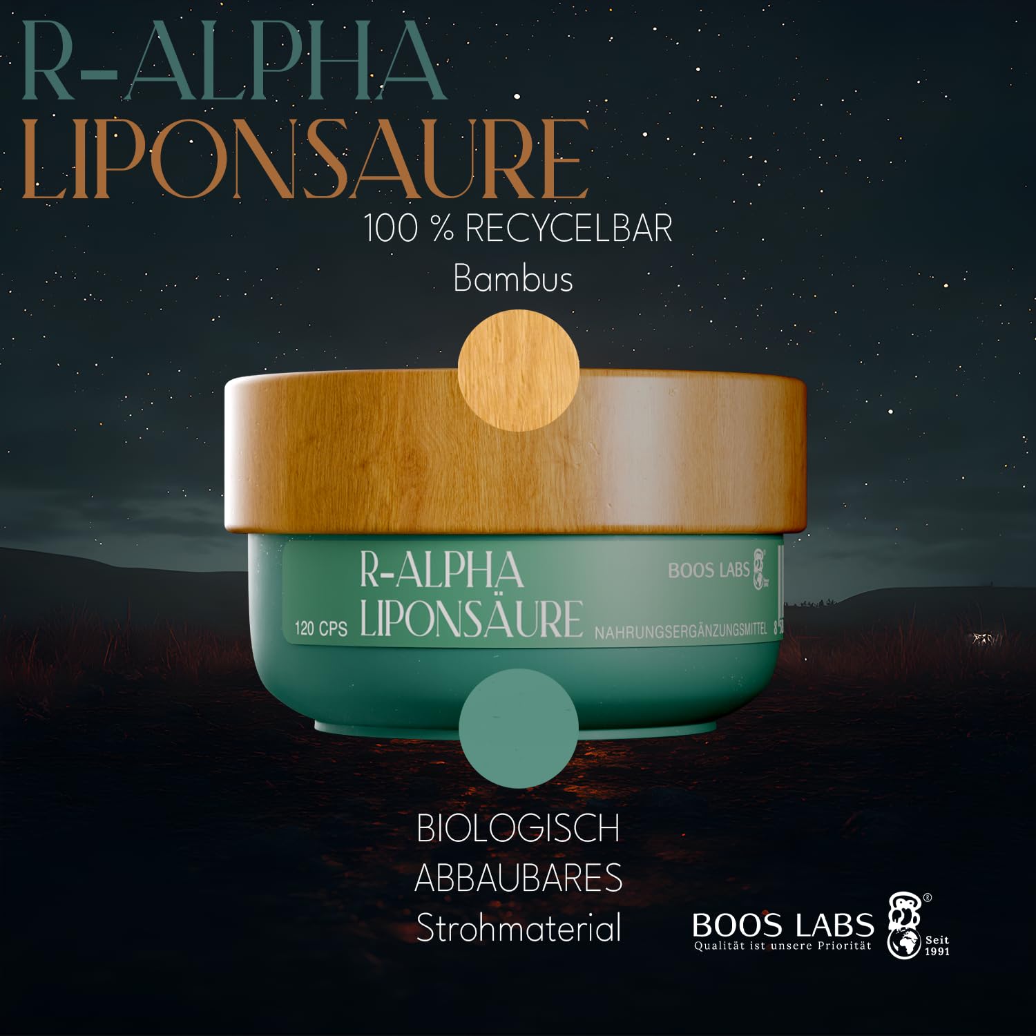 R-Alpha Liponsäure ALA | 120 Vegane Kapseln | 1 Kapsel am Tag | Hochdosiert, Laborgeprüft, Ohne Gentechnik, Glutenfrei | Antioxidans & Nahrungsergänzungsmittel