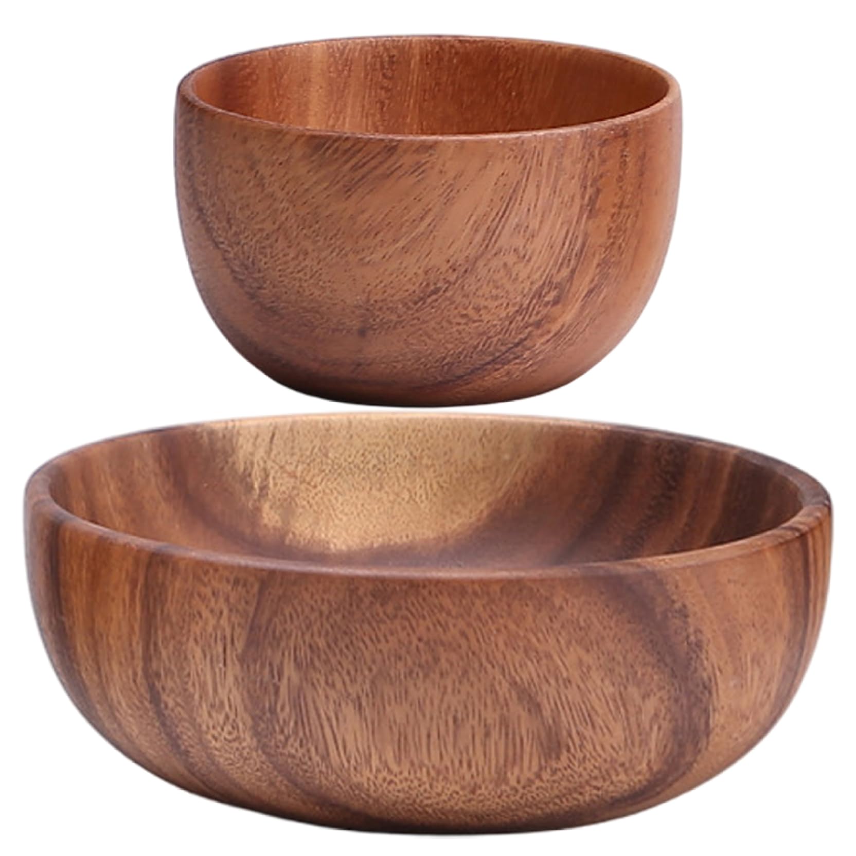 CAKEEYUM Wooden Bowls for Food 2Pcs 4 & 8" Smooth Rustic Serving Bowls with Subtle Textures for Fruits Salads Snacks Sauce Dips Wooden Bowl, Salad Bowl, Wood Salad, Acacia Wood