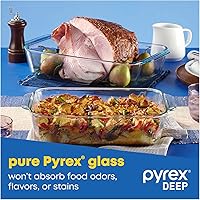 Vista 11 de Pyrex Plato para hornear de vidrio profundo con tapa de plástico, cazuela profunda, recipiente de alimentos de vidrio, apto para horno, congelador