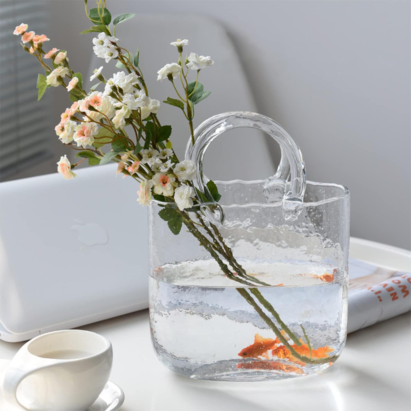 Vaso Portamonete in Vetro per Fiori, Vaso Carino a Borsa Vaso Trasparente in Vetro Portamonete, per Decorazioni domestiche, centrotavola, Eventi, Ufficio, Giardino, Matrimonio, Style1-Transp