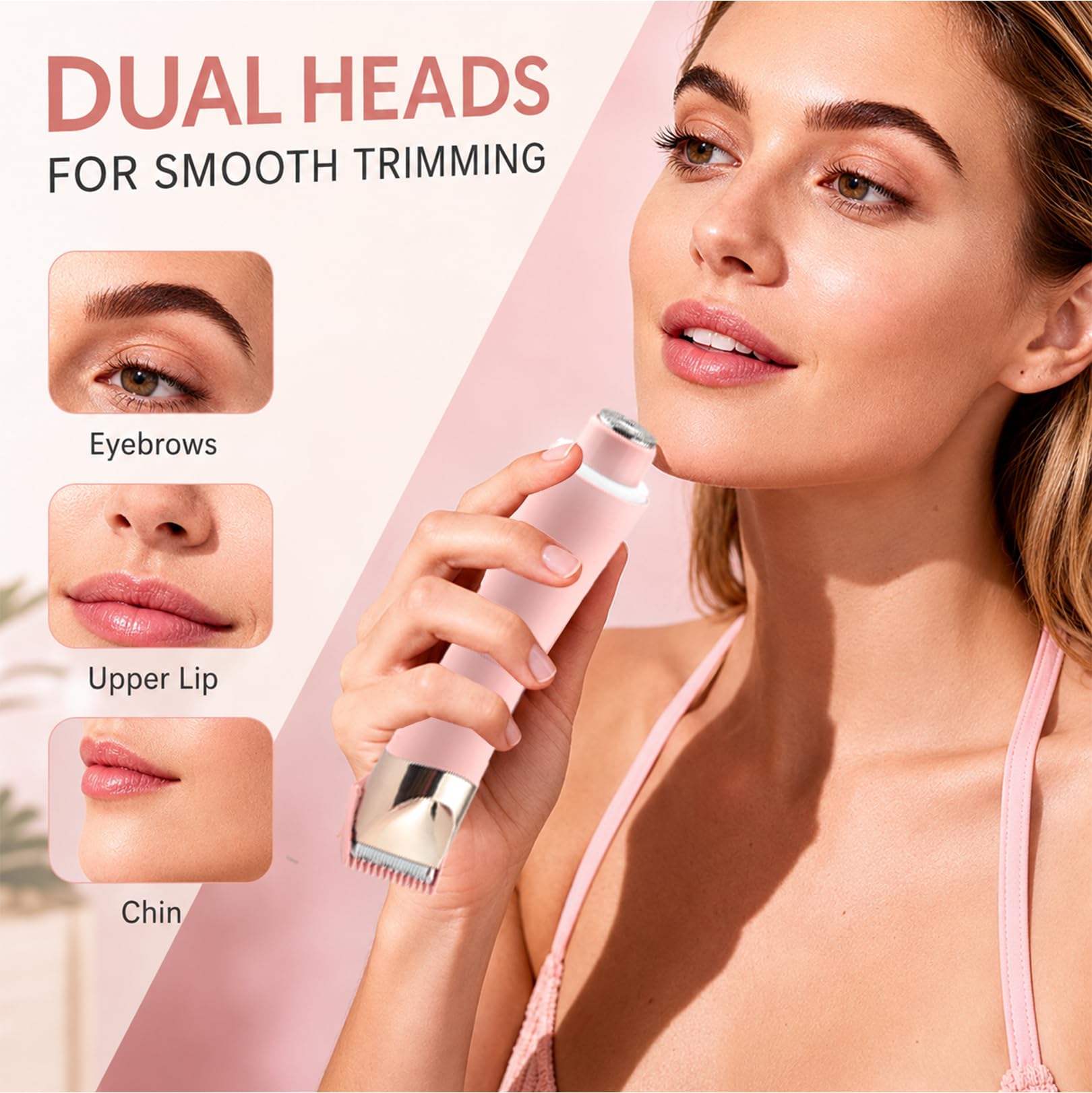 Tondeuse de bikini pour femme, épilateur facial 2 en 1 pour femme, rasoir pour femme, pour le visage, la ligne de bikini, le corps, les jambes, IPX7 étanche et rechargeable pour femme, utilisation