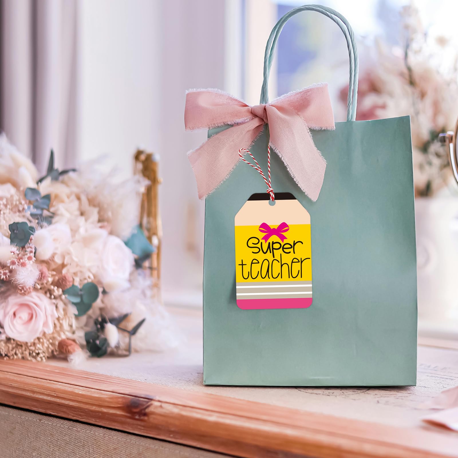 Teacher Appreciation Gift Tags Thank You Teacher Appreciation Week Gift Labels 60Pcs End of Year Students Thankful Labels with String Hanging Graduation School Party Supplies