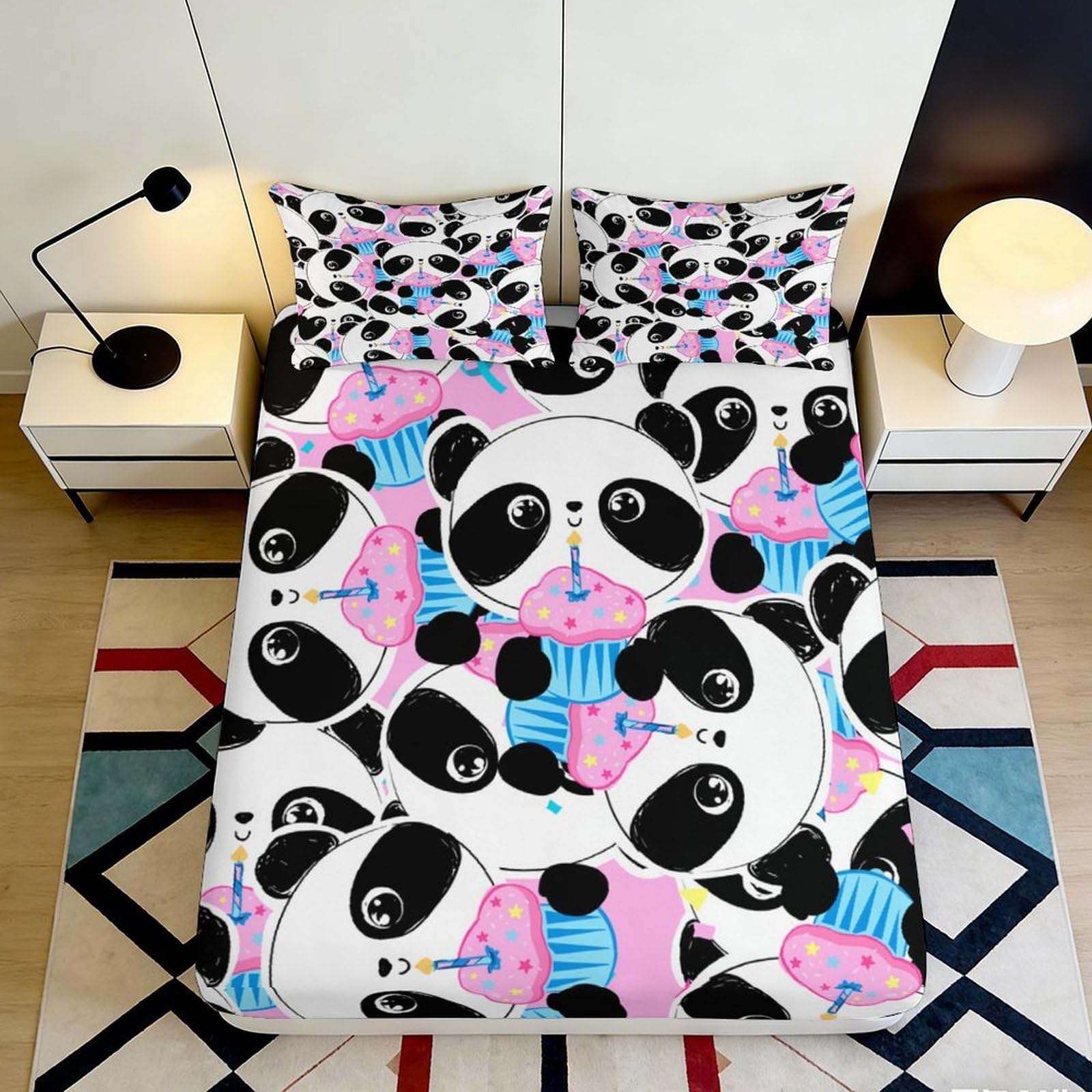 3D Printed Cute Panda Fitted Sheet Microfiber Soft Cartoon Animal Mattress Cover for Bedroom Dorm Protection Decor 90x200x25cm