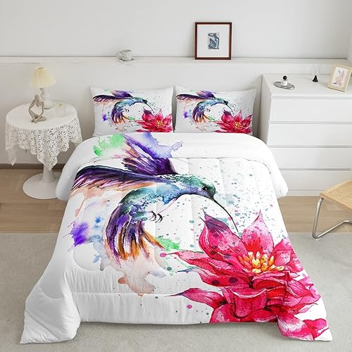Miniatura 8 de Juego de edredón de colibrí para niños, lindo pájaro, para adultos, mujeres, niñas, juegos de ropa de cama de pájaro cardenal, estilo rústico,