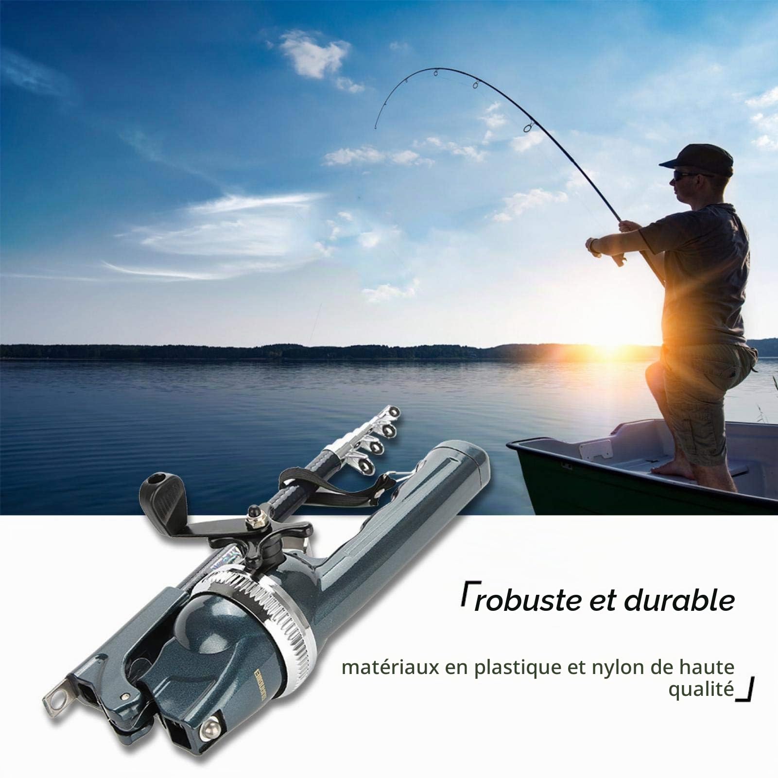 Canne à pêche avec Moulinet, Canne à pêche intégrée Pliante en Plastique léger ABS et Accessoire de matériel de Moulinet fermé pour la pêche en Eau Douce en Eau salée