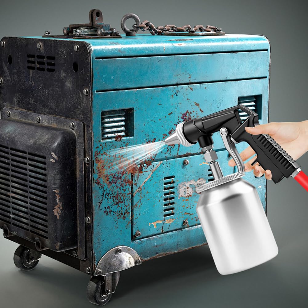 LOMUG Pistolet de sablage avec une pression de travail de 6,2 bar. Le sableur a une consommation d'air de 198 L. Le pistolet de sablage convient pour le polissage, le dérouillage et le nettoyage des