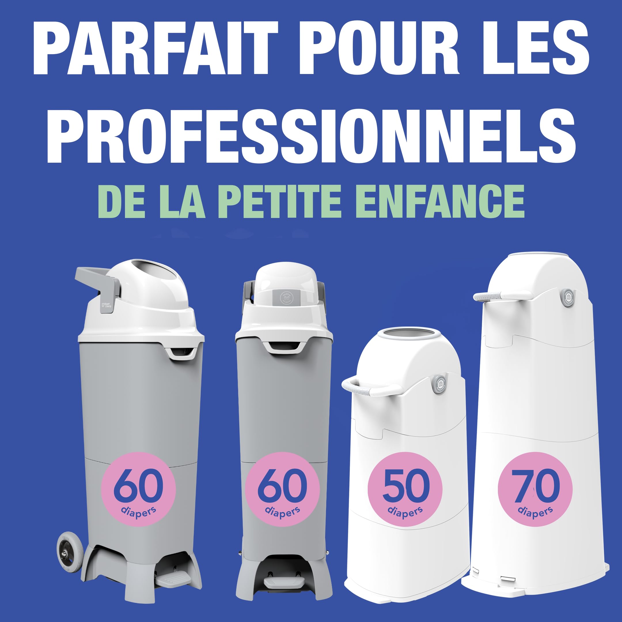 DIAPER CHAMP Handsfree Maxi - Poubelle à couches - Grande capacité 60 couches - anti-odeur - Usage professionnel