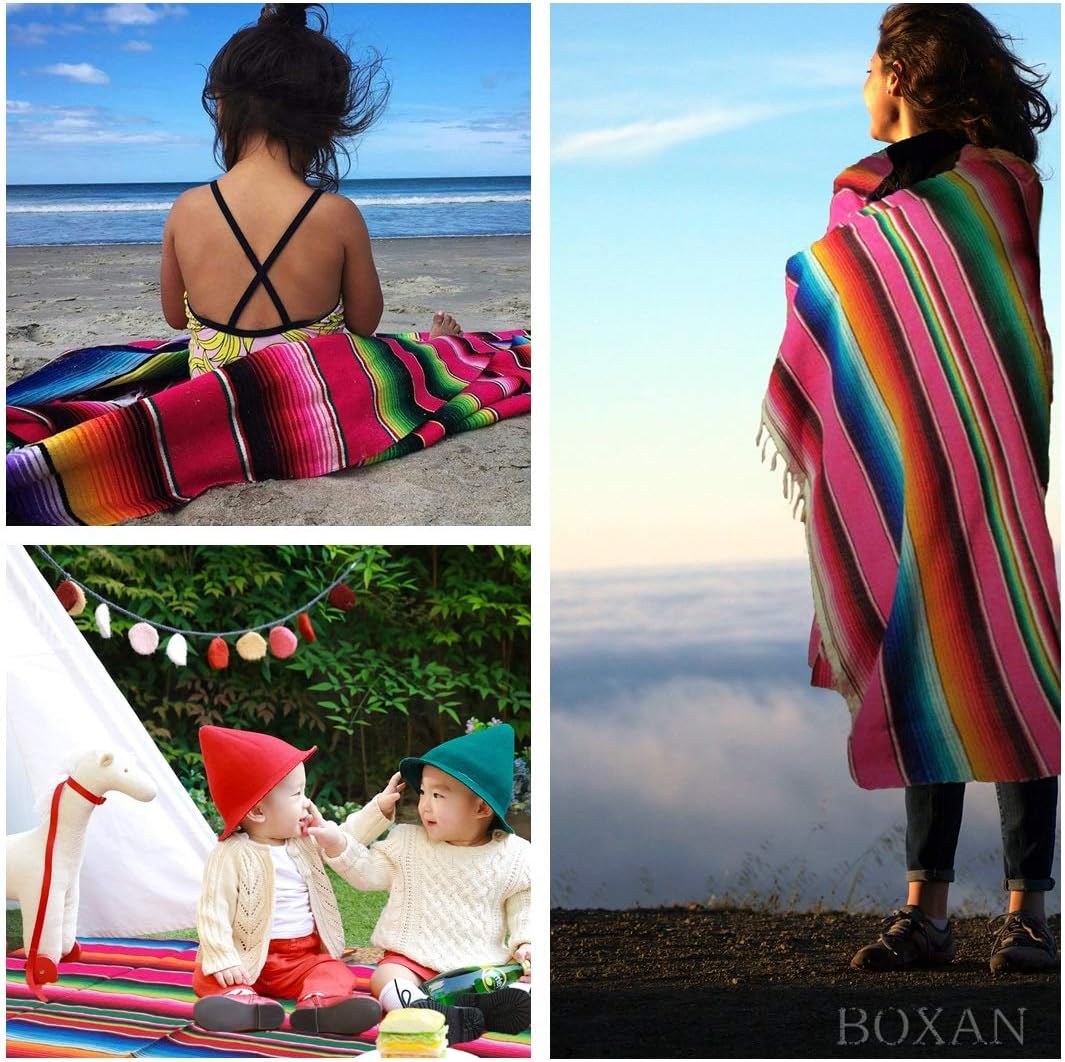 BOXAN 59 x 84 Inch Mexican Blanket Striped Tablecloth for Festive Mexican Fiesta Wedding Party Decorations, Chic Square Natural Cotton Serape Blanket Dining Table Cloth Cinco De Mayo Gifts for Mom