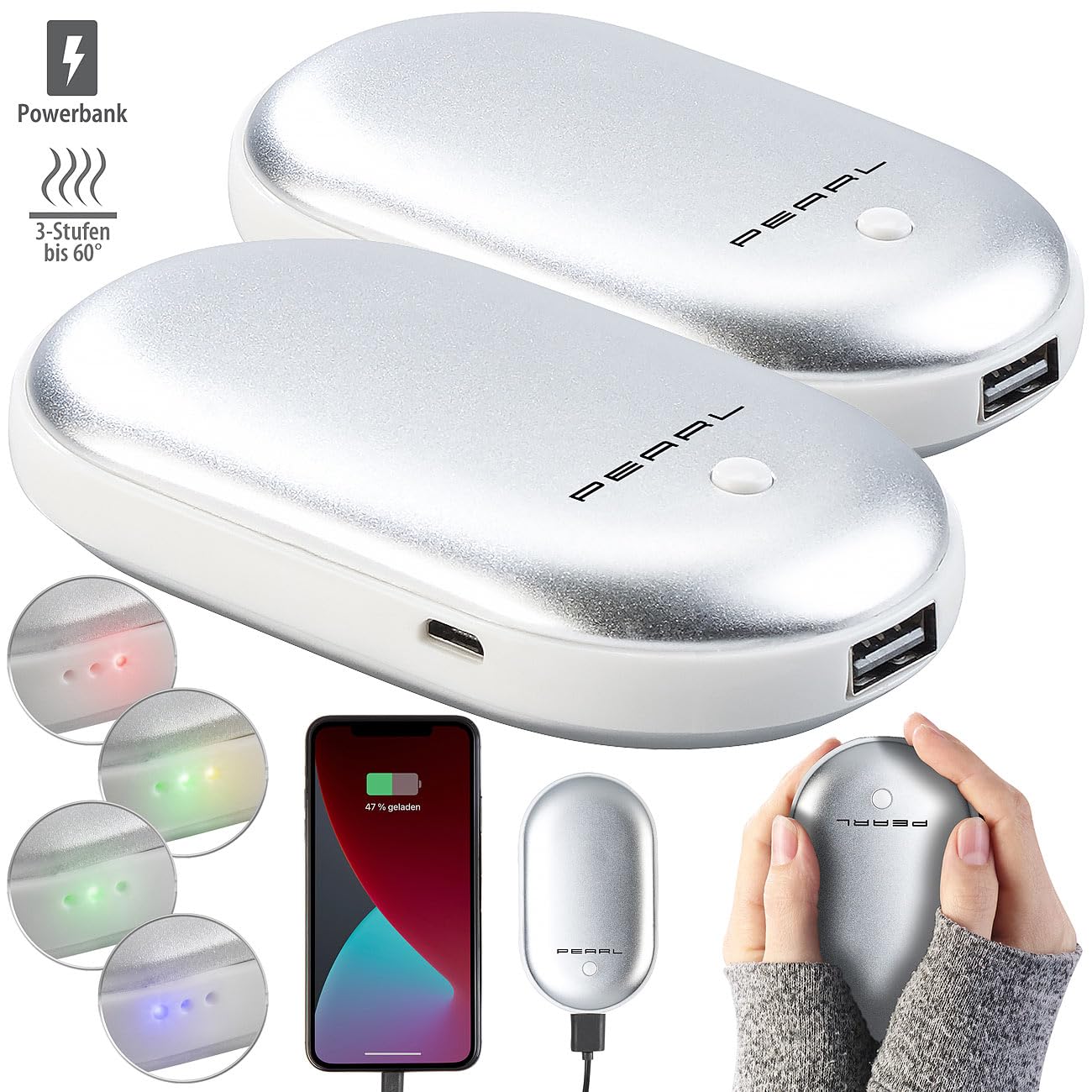 Wiederaufladbare Handwärmer & Powerbank – 2 Stück Set Für Warme Hände Unterwegs