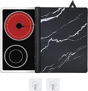 Alfombrilla Protectora Cocina de Inducción 62x53cm, Protector Vitroceramica con 2 Ganchos, Antideslizante Cubre Placas de Induccion, Protección contra Salpicaduras de Cocina (2)