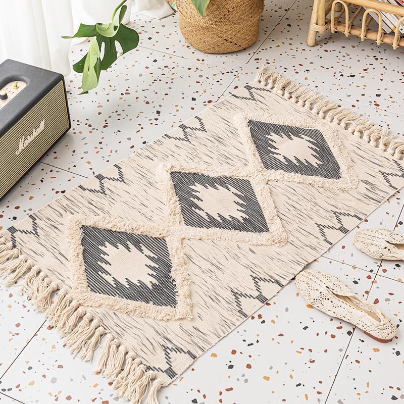 Miniatura 2 de Alfombra decorativa copetuda con borlas, alfombra de algodón de 2 x 3 pies, lavable a máquina para cocina, baño, lavandería, dormitorio (2 x 3 pies,